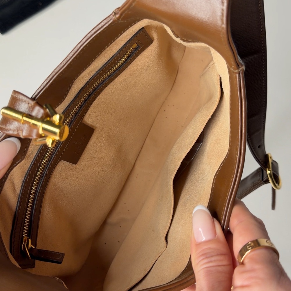 Gucci Jackie 1961 Beige and Brown Shoulder Bag with Green and Red Stripe - Picture 5 of 5
